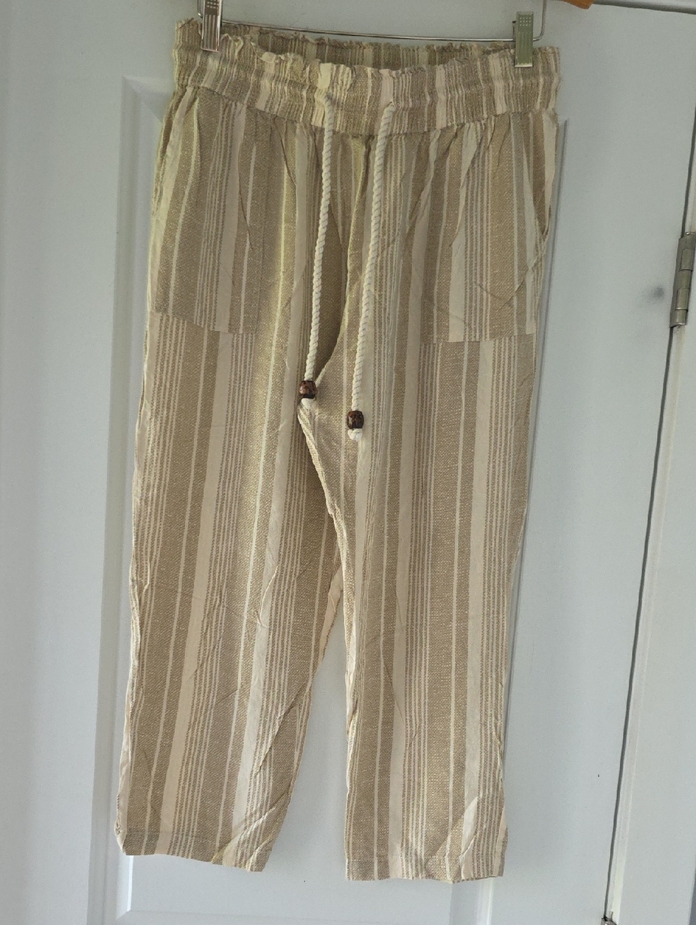Derek Heart Tan and Cream Striped Drawstring Capris Pants